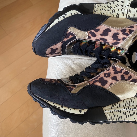 Steve Madden Black/Tan/Gold Leopard Chunky Platform Sneakers 7 1/2 - Picture 10 of 11
